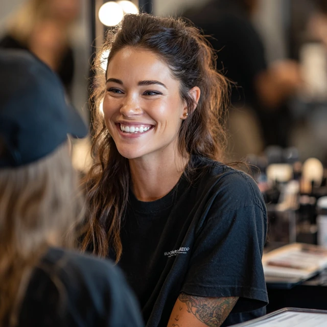 Makeup Artist Smiling at Work with Client
