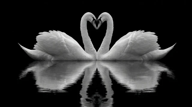 Swans Forming Heart Shape Reflection on Water