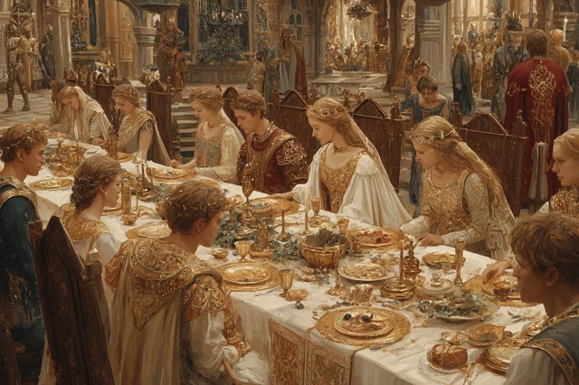 Royal Banquet Divine Drama Art Illustration