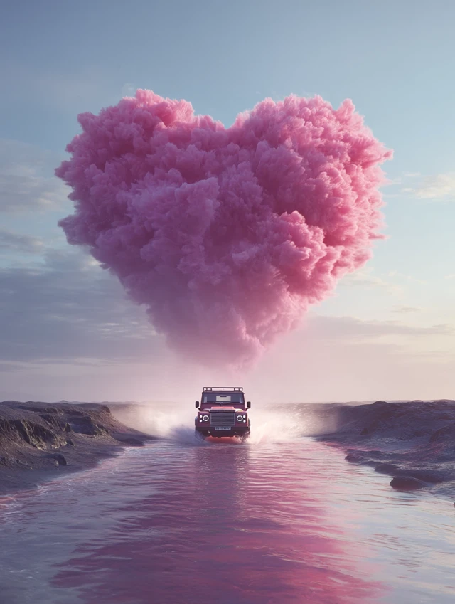 Land Rover Defender in Pink Ocean Heart Cloud CGI