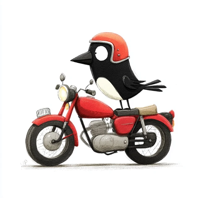 Cartoon Bird on Motorcycle Cool Animal Ride