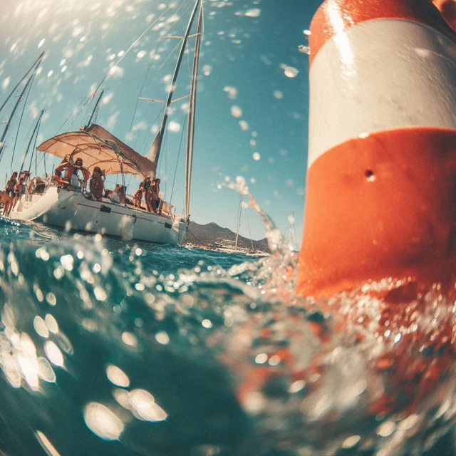 Summer Sea Scene Buoy Yacht Family Fisheye