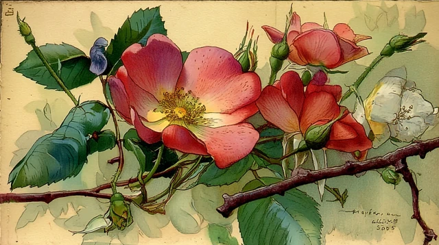 Red Roses in Watercolor Style Edith Holden