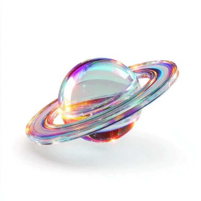 3D Holographic Saturn Icon Shimmering Rings Isolated
