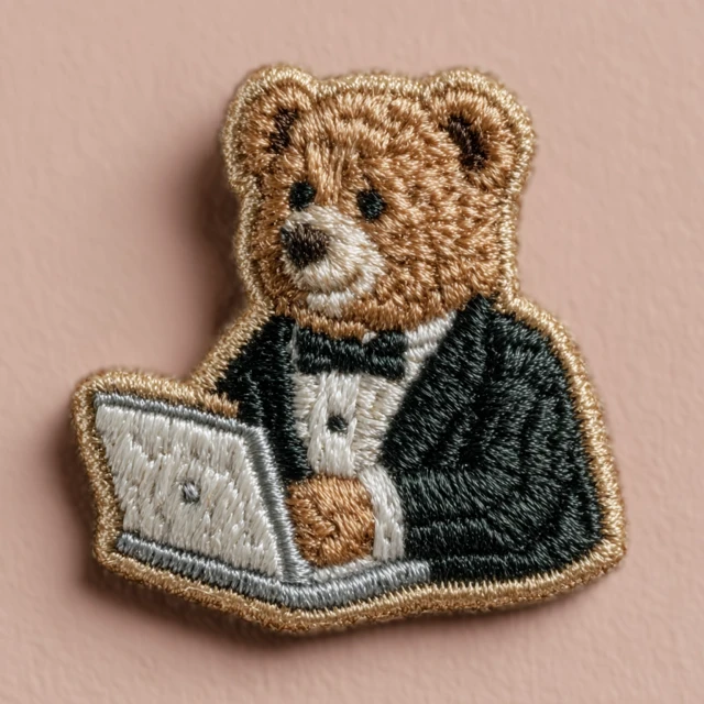 Embroidered Bear Patch Tuxedo Laptop Vintage