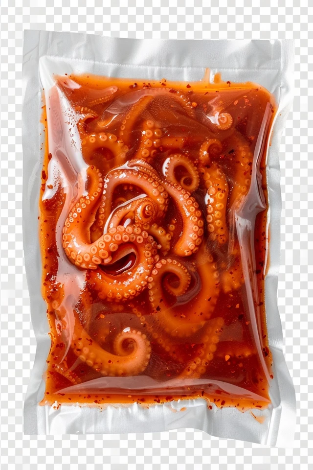 Spicy Marinated Octopus in Vacuum Pack Food Photography