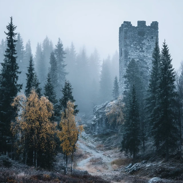 Finnish Castle in Lapland Foggy Autumn