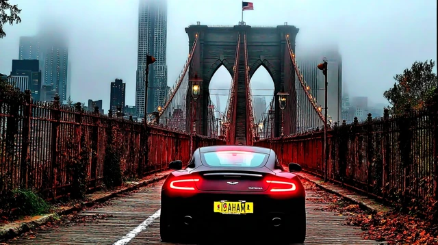 NYC Bridge Supersport Car Photorealistic Scene