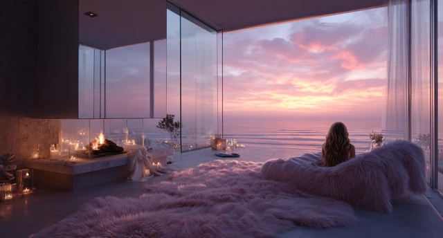 Luxury Bedroom with Ocean View and Sunset