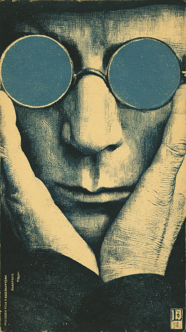 Bauhaus Poster Japanese Man with Blue Spectacles