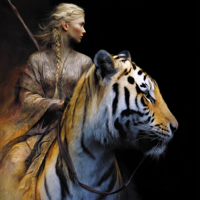 Elven Princess and Tiger Steed Fantasy Art