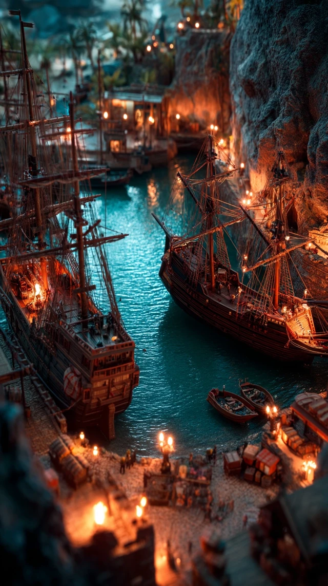 Pirate Haven Diorama: Ships, Outlaws, and Trading