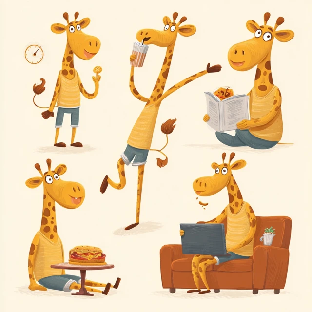 Cute Giraffe Character Set Doing Activities