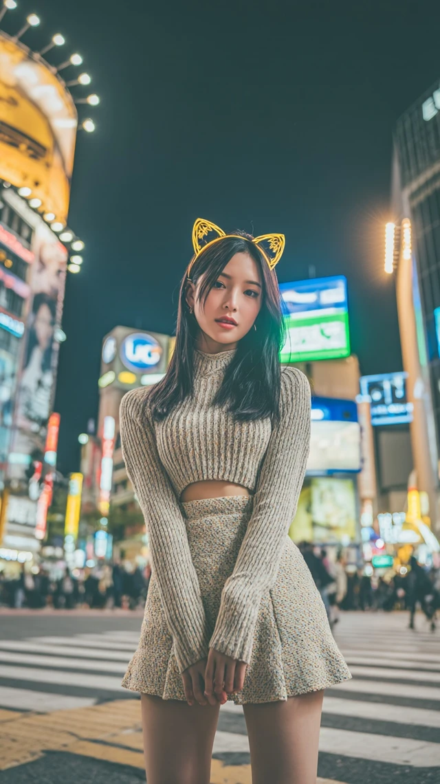 Korean Woman in Shibuya Tokyo Night Photo