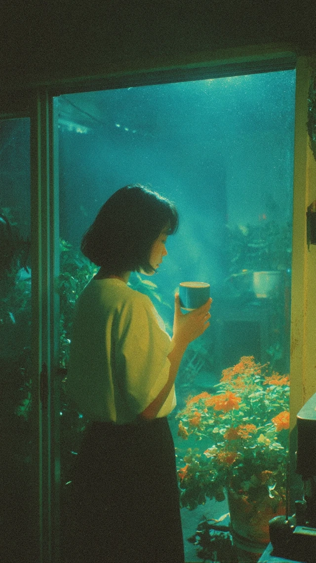 Night Scene Girl Window Moonlight Retro