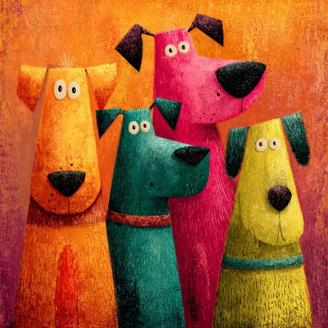 Whimsical Puppy Pals Colorful Art