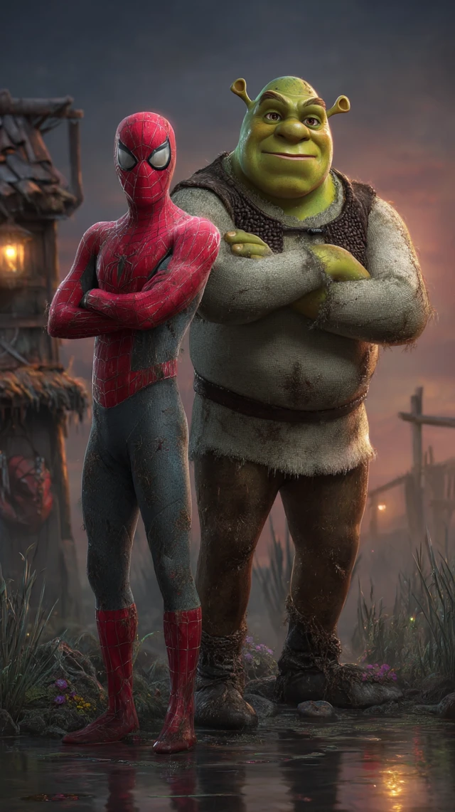 SpiderMan and Shrek Photorealistic Portrait
