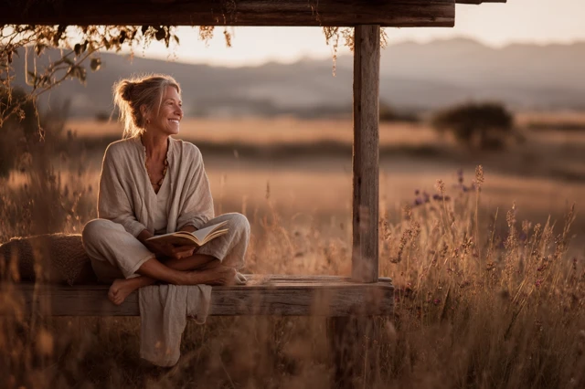 Woman Reading in Nature Peaceful Relaxing Scene