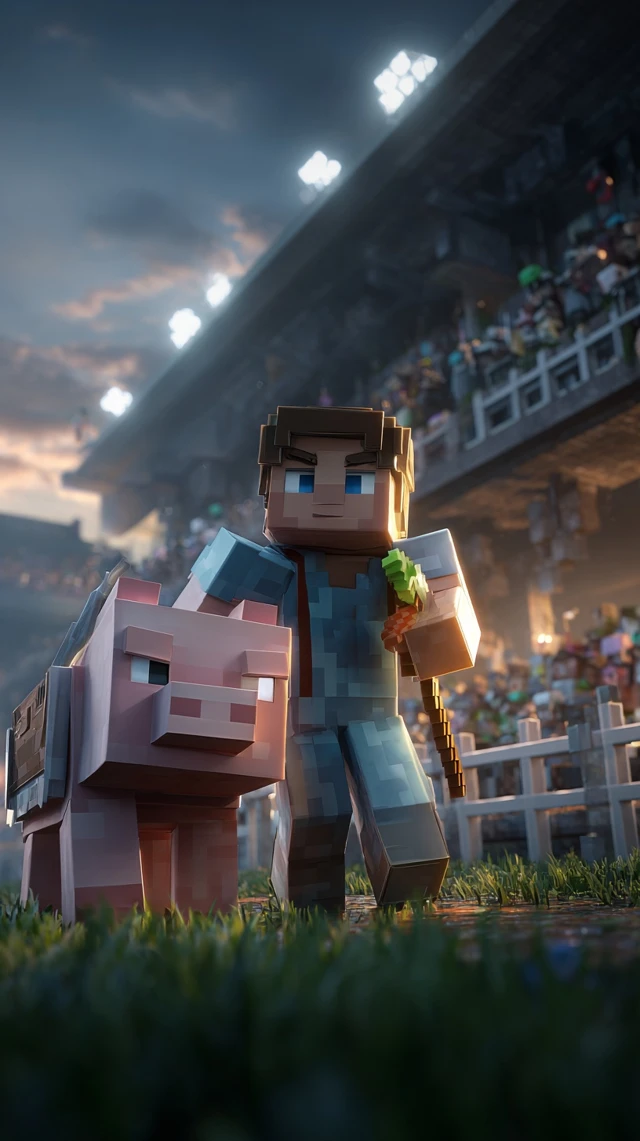 Minecraft Steve and Pig Pixelated Racing