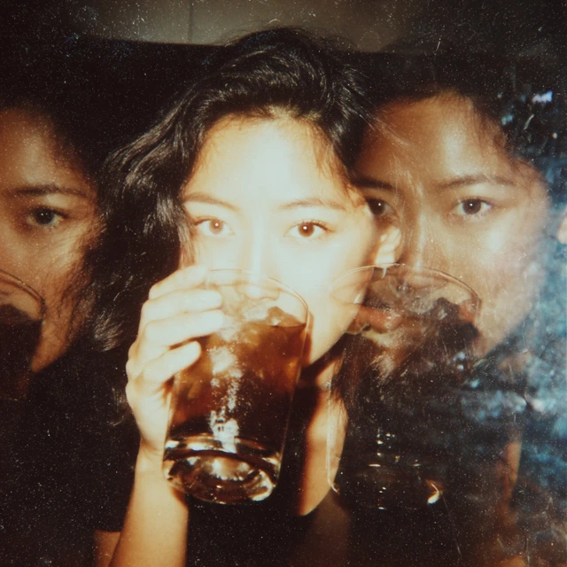 Film Photo Japanese Woman Multiple Exposure Iced Coffee