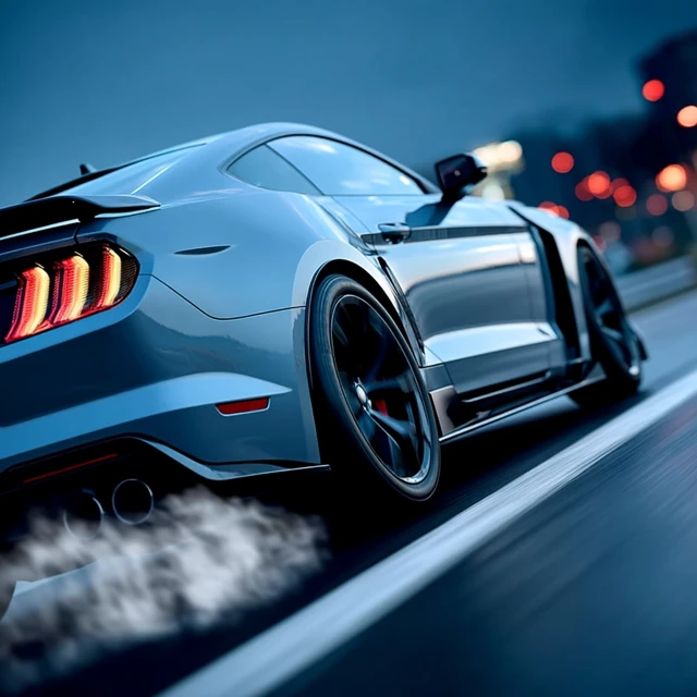 Night Driving Mustang Scene with Motion Blur