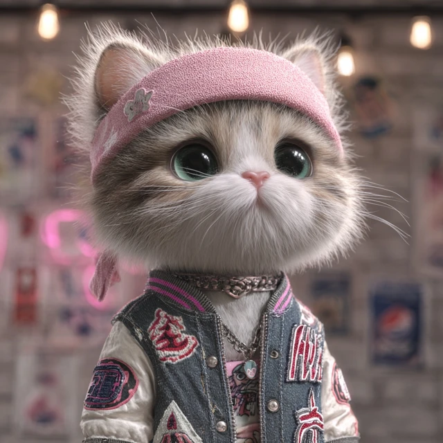 Cute Kitten in KPop Fashion 90s Music Video Vibes
