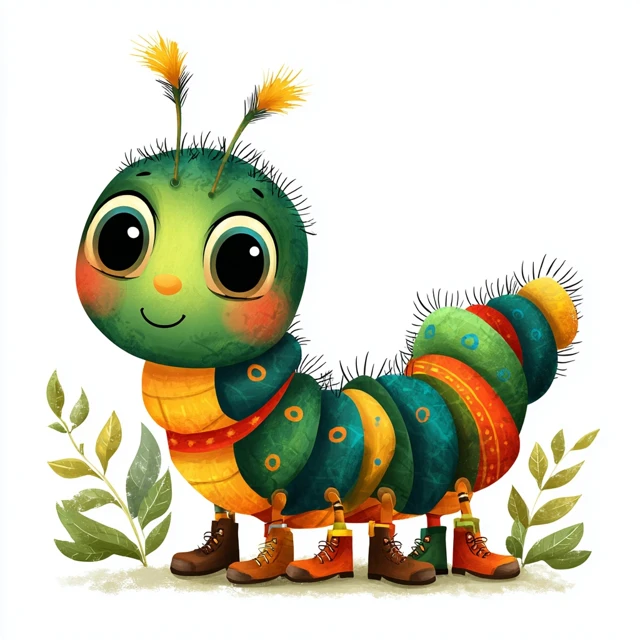 Cartoon Caterpillar with Shoes Illustration