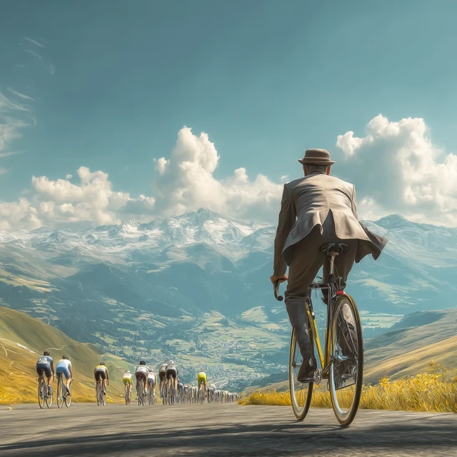 Man in Suit Races Tour de France Cyclists