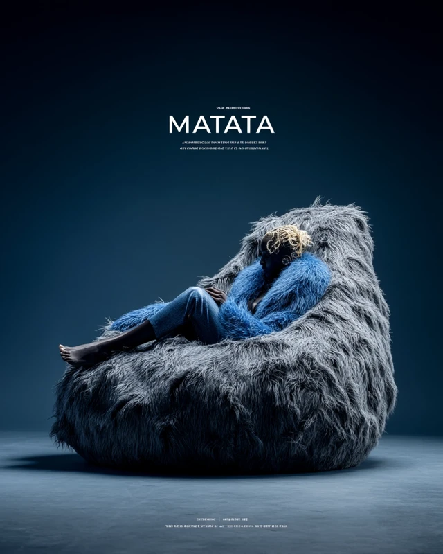 Afrofuturistic Fashion Model in Blue Fur Chair MATATA