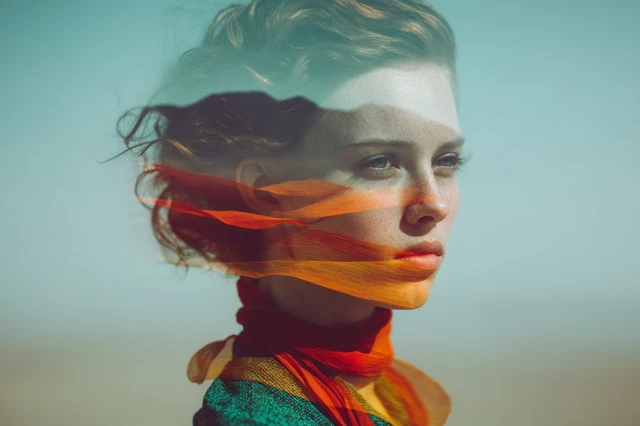 Double Exposure Woman in Desert Wind Photography