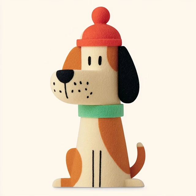 Cute Geometric Dog Sculpture with Hat and Playful Expression