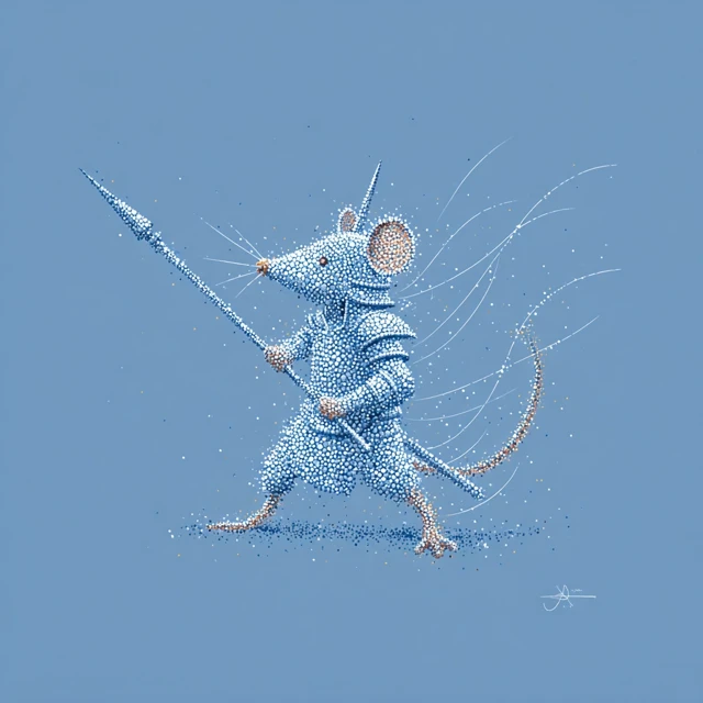 Pointillism Mouse Warrior Art Minimalist Blue