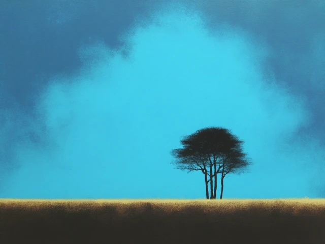 Tree against a Teal Sky Painting