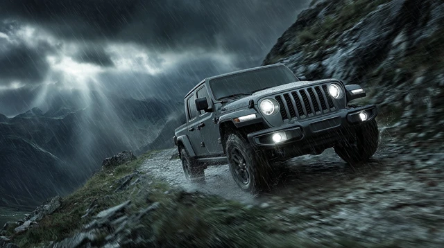 Jeep Gladiator Stormy Cliff Drive Action Adventure