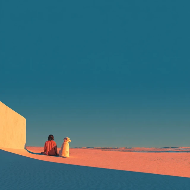 Calm Companionship: Person and Dog on a Dune