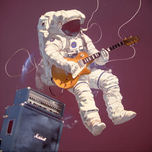 Astronaut Playing Guitar in Space