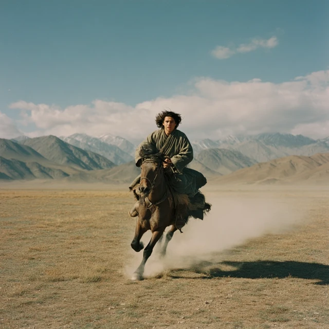 Teenage Boy on Horseback in Desert Landscape Fujifilm Photo