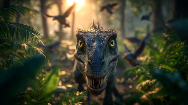 Fierce Dinosaur in Jungle: Prehistoric Scene