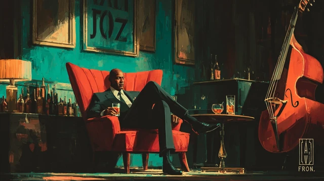 Businessman Relaxing in Bar with Whiskey Jazz