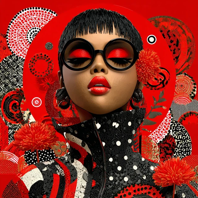 Afrofuturist Fashion Portrait Red Accents Black Beauty