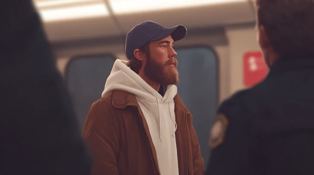 Police Officer and Man on a Train