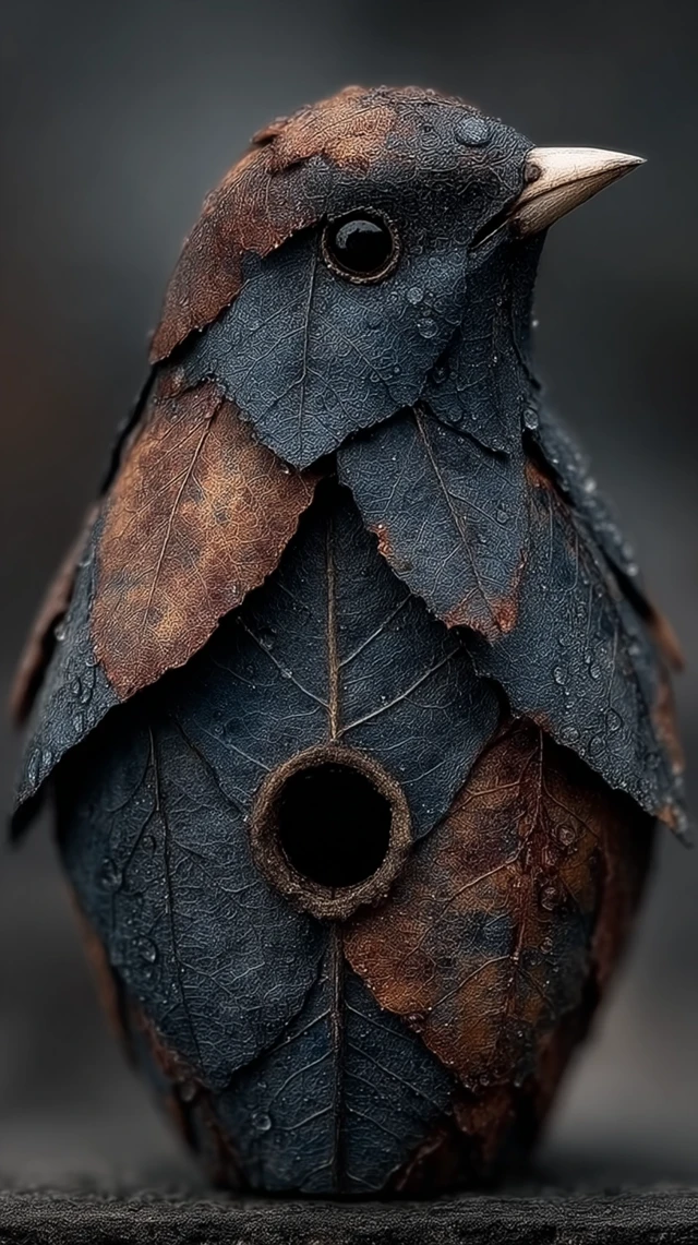 Decaying Leaf Birdhouse: Photorealistic Nature Art