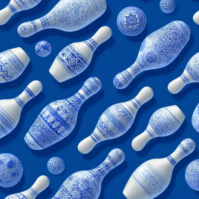 Bowling Pins with Jewish Patterns Blue Background