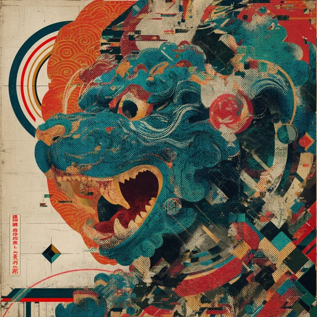 Vintage Japanese Art: Sphinx, Glitch Geometry, Ukiyo-e