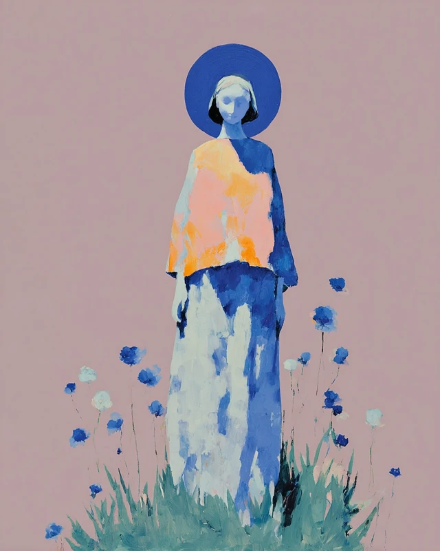 Mother Mary Portrait Pink and Blue Art
