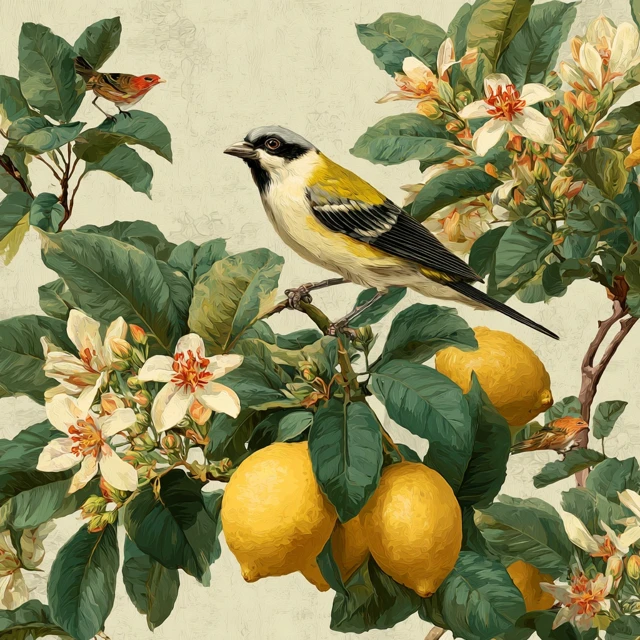 Sicily Flowers Birds and Lemons Art