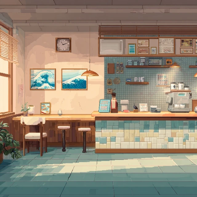 Pixel Art Boba Tea Shop Interior