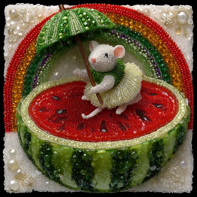 Cute Rabbit with Umbrella and Watermelon Artwork