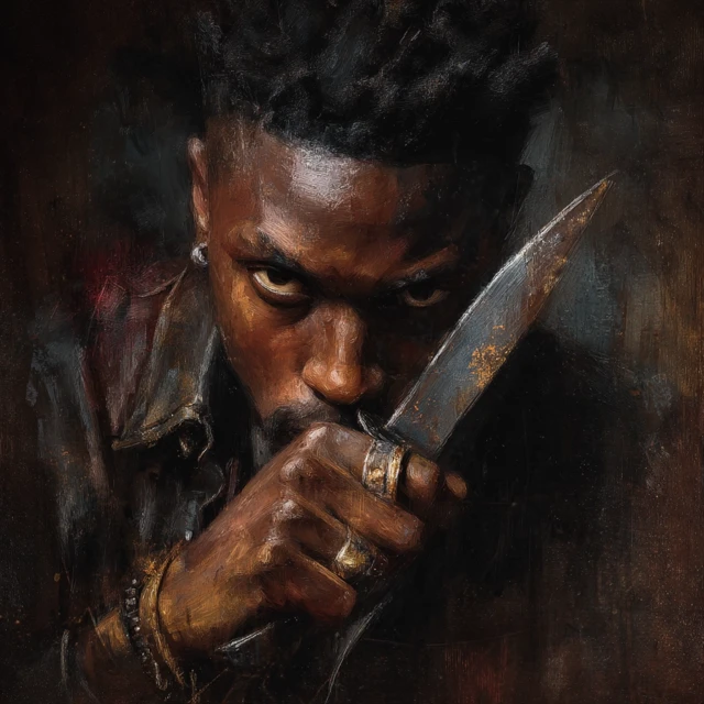 Photorealistic Image of a Black Man with a Knife