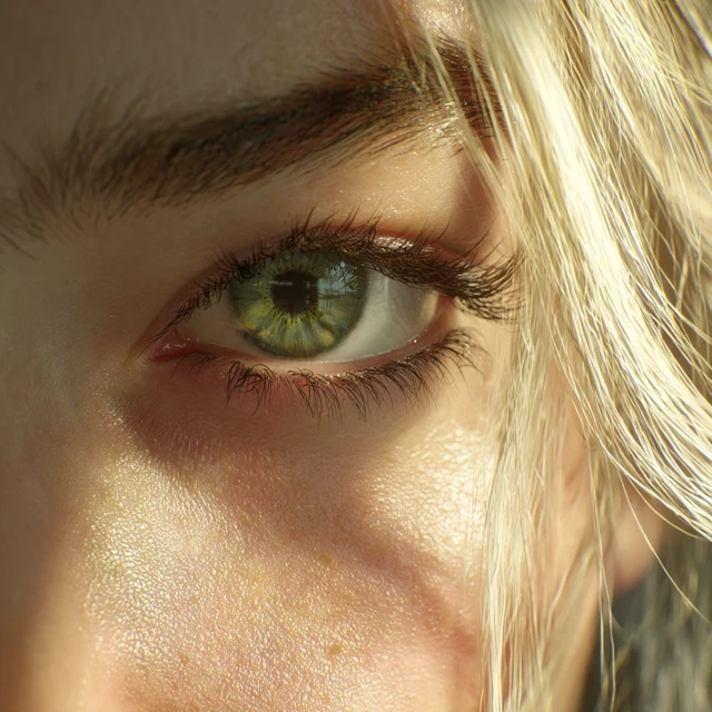 CloseUp of Female Eye with Golden Light and Blonde Hair